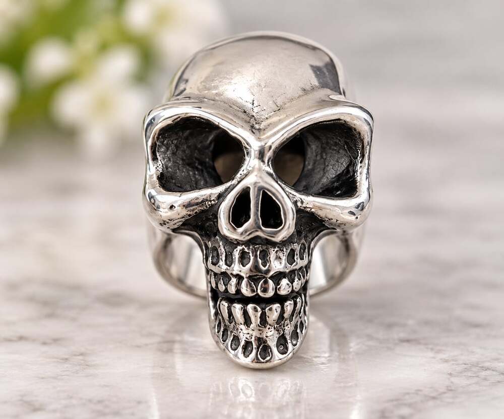 Statement Skull Ring – Sculpted Gothic/Biker Design Size 8